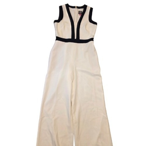 Vince Camuto Sz 6 White With Black Trim Evening Formal Jumpsuit Slimming NWT - Picture 2 of 16